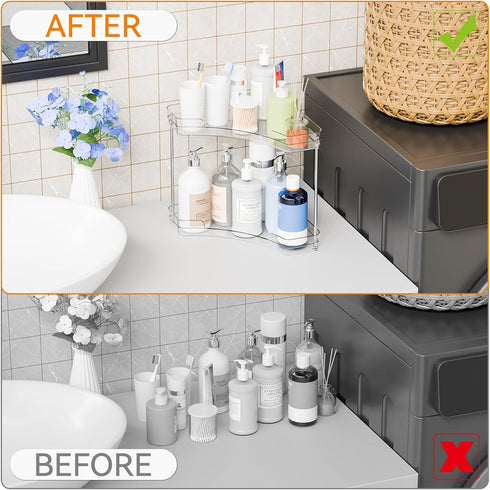 Yieach 2 Counter Countertop,Two Tier Corner Bathroom Organizer,Clear Sink Shelf,Bathroom Corner Organizer and Storage