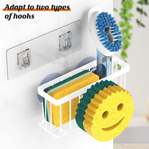 2 Cups/1 MURLONG Sponge Holder Smiley Face,Sink Caddy,Kitchen Organizer with Suction Adhesive Strips,Designed