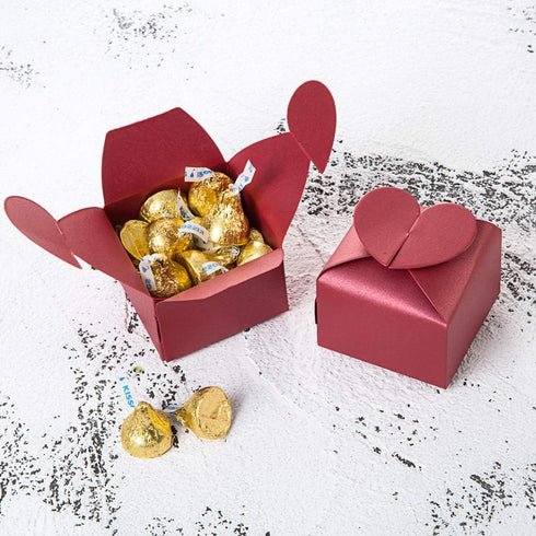AWELL Burgundy Favor Box Bulk - 2.5x2x2.5 inches with Heart Bow, Pack of 50 Party Favor Boxes