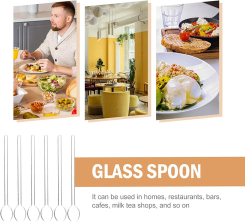 DOITOOL 6Pcs Clear Glass Espresso Spoons, 5.58 Inch Teaspoons for Coffee Mixing at Home Bar Party