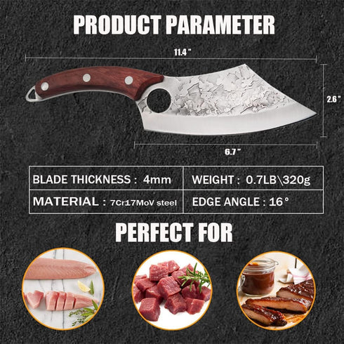 Japan Knives Viking Knife Meat Cleaver, Hand Forged Chef Butcher Full Tang Boning Knife for Outdoor Cooking