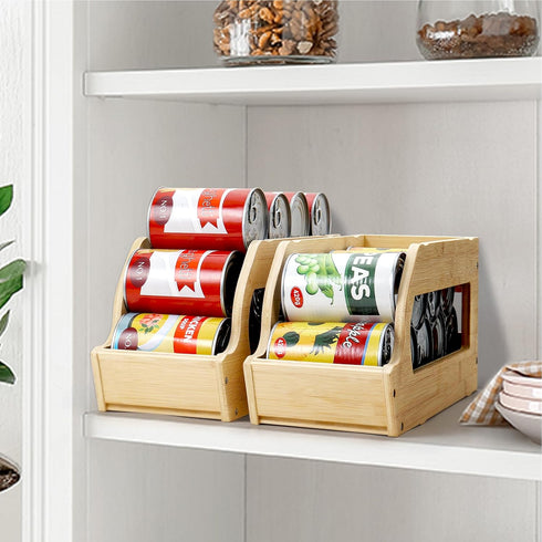 Bamboo Can Organizers and Storage for Pantry, Stackable Beverage Drink Holders, 2 Pack