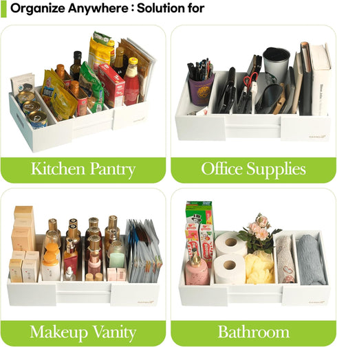 Expandable Kitchen Cabinet Organizer for Food Storage Container Lids, Bamboo Drawer Caddy with Adjustable Dividers