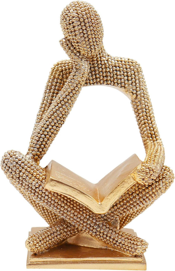 Neeenn Sparkling Gold Reading Women Statue, Thinker Sculptures, Abstract Art Ornament, Modern Aesthetic