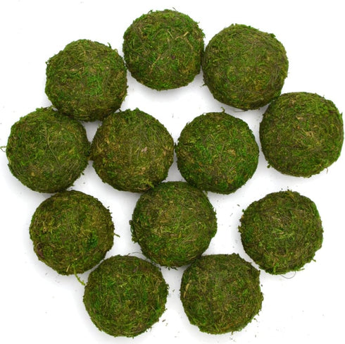 BYHER Handmade Natural Green Moss Decorative Ball, Set of 12 (2")