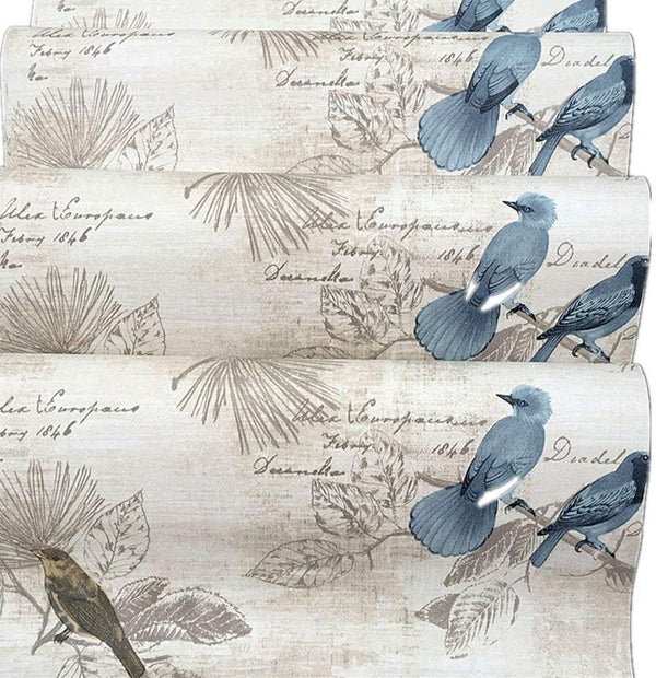 Vintage Floral Self Adhesive Wallpaper - Shelf Liner Decor Paper (Blue Bird, 17.7inchX100inch)