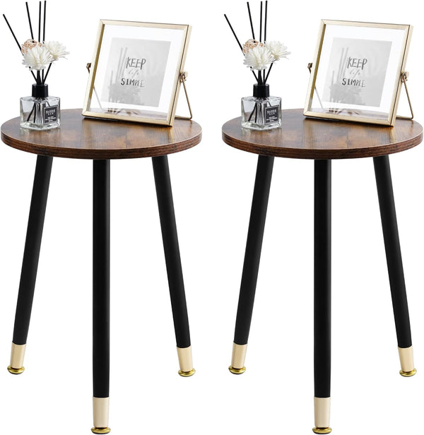16 Inch Round Wood Walut End Table, Small Stable Side Table for