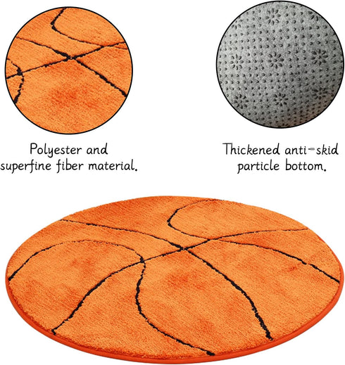 JeogYong Basketball Rug, Soft and Comfy Sports Themed Round Area Rugs Bedroom Living Room Carpet Kitchen Mat Bath Rugs