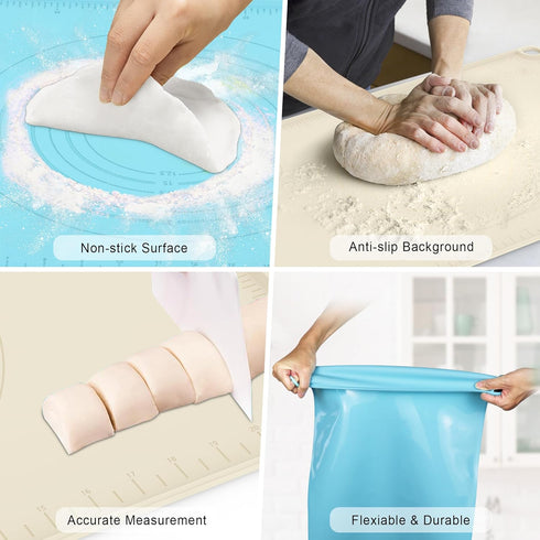 XL Silicone Baking Mat, Non-Stick Pastry Mat with Measurements for Rolling Dough, Ideal for Pizza and Macaron.