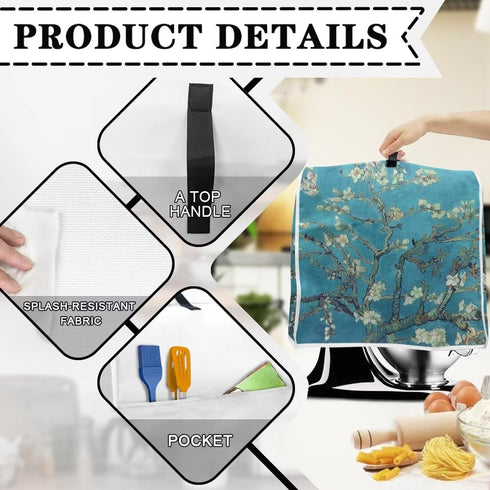 DISNIMO Almond Blossoms Tree Oil Painting Mixer Cover, Dustproof Washable Protection with Handle Pockets for Kitchen
