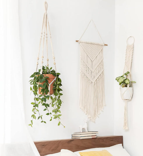 35 Inch, Set 1 Mkono Macrame Plant Hanger Indoor Hanging Planter Basket with Wood Beads Decorative Flower Pot Holder No