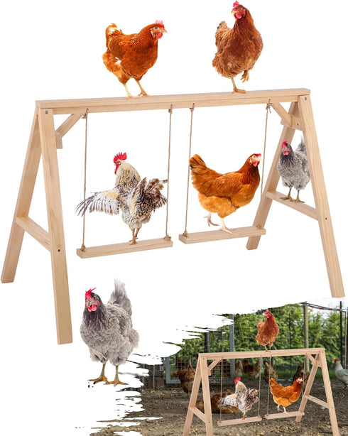 SENXILLER Pine Wood Chicken Roosting Bars with 2 Swings WeatherResistant Poultry Perch for
