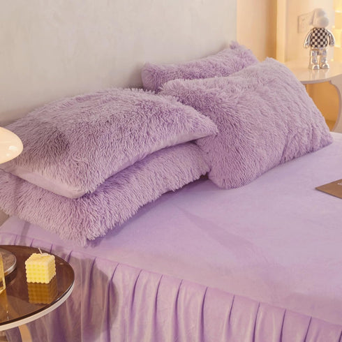 Soft Lavender Faux Fur Fluffy Pillow Case, Cute Decorative Fuzzy Pillow Covers for Home Bedroom Living Room, Set of 2