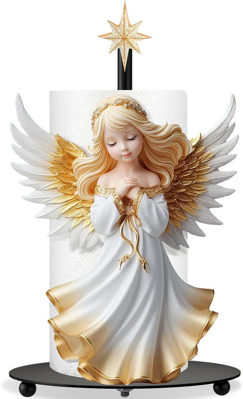 Shellwei Christmas Angel Paper Towel Holder with Round Base Christmas Bathroom Decor