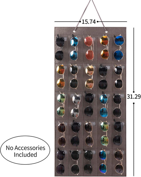 Sunglasses Organizer Storage, Hanging Eyeglasses Wall Pocket Mounted, 25 Slots, Black, Large
