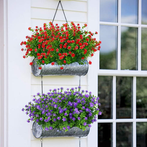 6 Bundles Outdoor Artificial Flowers - UV Resistant Fake Boxwood Plants for Indoor Outside Hanging Plants Garden Decor