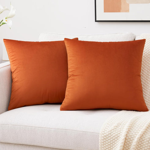 Mixhug Decorative Throw Pillow Covers, Velvet Cushion Covers, Solid Throw Pillow Cases, Burnt Orange, 20 x 20 Inches,