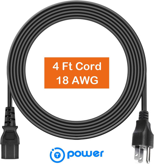 T POWER 4 FT Long 3 Prong AC Power Cord - for Instant Pot Pressure Cookers and Kitchen Appliances, Model PC-WAL1