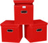 Closet Organizers Fabric Storage Bins with Lids - 3 Pack Collapsible Cube Storage Organizer Basket with Handles (Red)