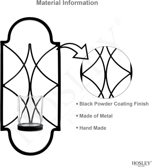 Set 2 12 Hosley of Iron Tealight Wall Sconces Decorative Candle Holders for Home Decor, Living Room Bedroom Hallway
