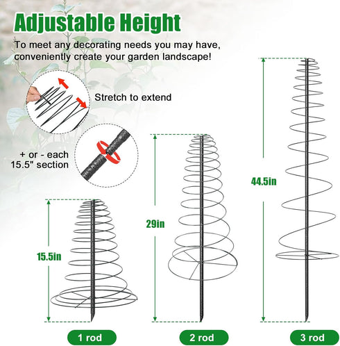 VRIEZOP 2 Pack 44" Spiral Metal Garden Trellis for Climbing Plants Outdoor Indoor - Adjustable Plant Support Tower