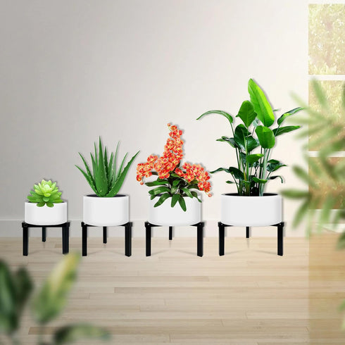 4 5"-10" 4 Pack) Pcs Three Legs Adjustable Metal Plant Stand for Plant Pot Indoor & Outdoor (Black