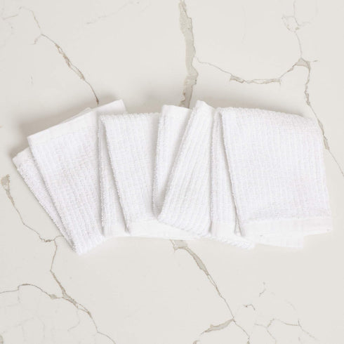 Bar Mop Cleaning Towels, Set of 6, 100% Cotton, 16” x 19”, Brilliant White, Machine Washable