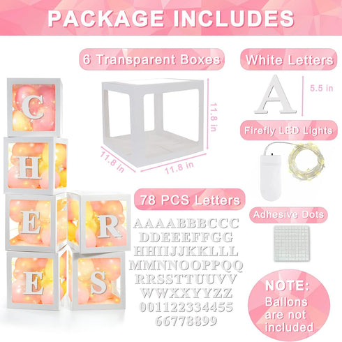 6 78 2026 6 Ledido Transparent Balloon Boxes, Clear Balloon Boxes with Pcs String Lights and Letters for Baby Shower