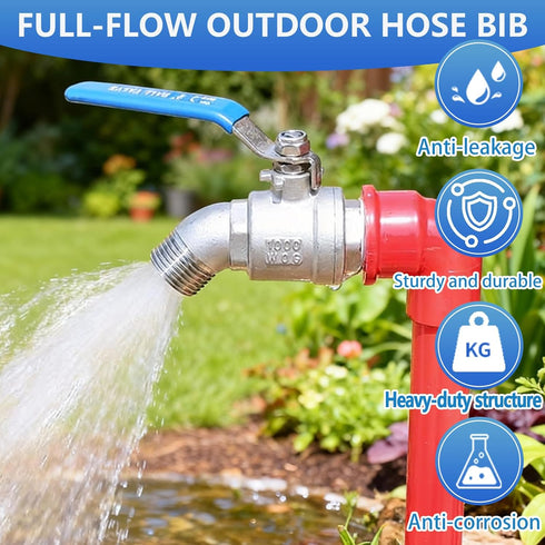 304 3/4 Inch 3/4" Stainless Steel NPT Male Hose Bib,Heavy Duty Outdoor Faucet, Male GHT Threaded, Lead-Free, Full Flow