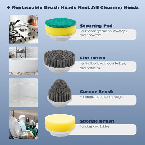 CONERX 4 2 Electric Spin Scrubber Cordless Power Cleaning Brush with Replaceable Brush Heads Adjustable Speeds