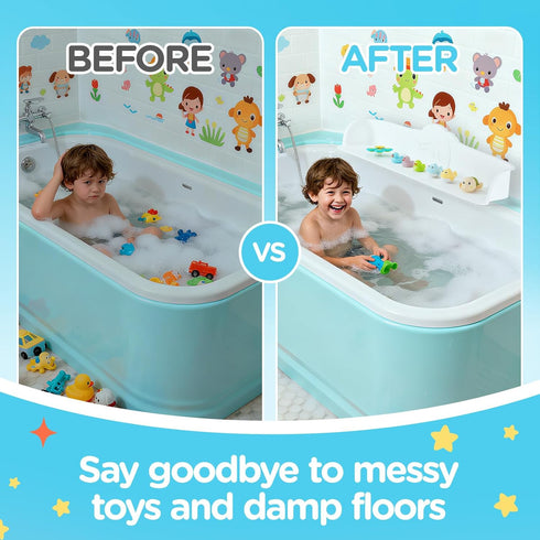 Nelebe Rhh 3FT Dolphin Pattern Bathtub Splash Guard Play Shelf for the Wide &Straight Bathtub Edge Toy Tray Caddy