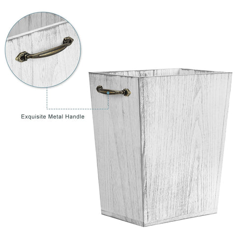 Rustic Farmhouse Wood Wastebasket Trash Can, Square Garbage Container Bin with Decorative Metal Handle for Home