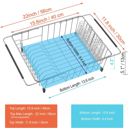 iPEGTOP Expandable Dish Drying Rack, Rustproof Stainless Steel Dish Drainer Basket Shelf, Multifunctional Organizer