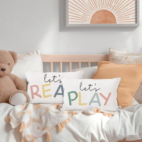 12 20 Set 2 HIWX Kids Playroom Decor, Classroom Throw Pillows Cover,Let's Read Play Decorative x Throw Pillow