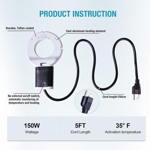 150W Chicken Waterer Heater, Aluminum Utility De-Icer for Farm & Livestock, Non-Conductive and Anti-Rust Heated Chicken