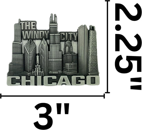 Chicago Souvenir Magnet, Windy City Skyline Decoration, Durable Refrigerator and Office Magnetic Decal, 2.25 by 3 Inches