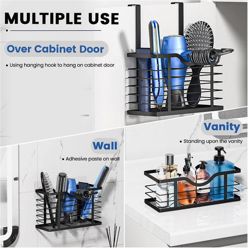Carwiner Hair Dryer Holder, 2PC Adjustable Height Hair Tool Organizer, Wall Mounted/Cabinet Door Storage for Blow