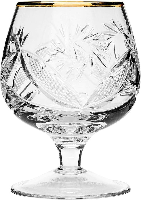 Set of 2 Vintage Hand Made Crystal Glasses, 24K Gold Rim Brandy & Cognac Snifter Old-Fashioned Glassware