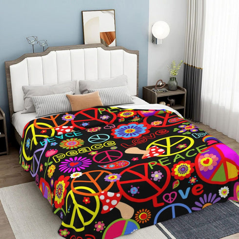 VOOHDDY Cozy 80"x60" Funny Colorful Hippie Peace Love Blanket, Soft Blankets Flannel Bed Throw Lightweight Plush Gifts