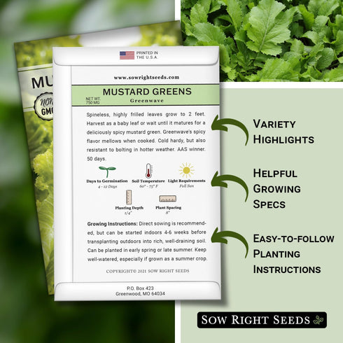 Packet (1) Sow Right Seeds - Greenwave Mustard Greens Seed for Planting - Non-GMO Heirloom with Instructions to Plant