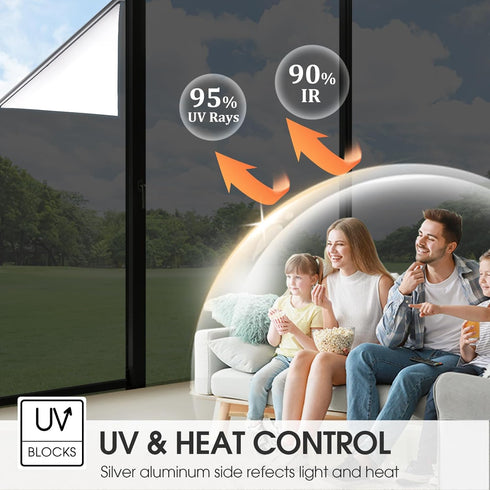 One Way Window Film Privacy Tint for Home, Reflective Light Heat Blocking for Doors and Windows (Black 17.5X78.7)