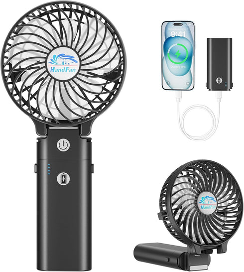 HandFan 5200mAh Portable Handheld Fan, USB Rechargeable, 180° Foldable Design for Travel and Outdoors