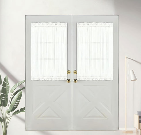 Aquazolax Sheer Curtains for Door Window Set of 2 - Lightweight Privacy Curtain with Tiebacks, Pure White
