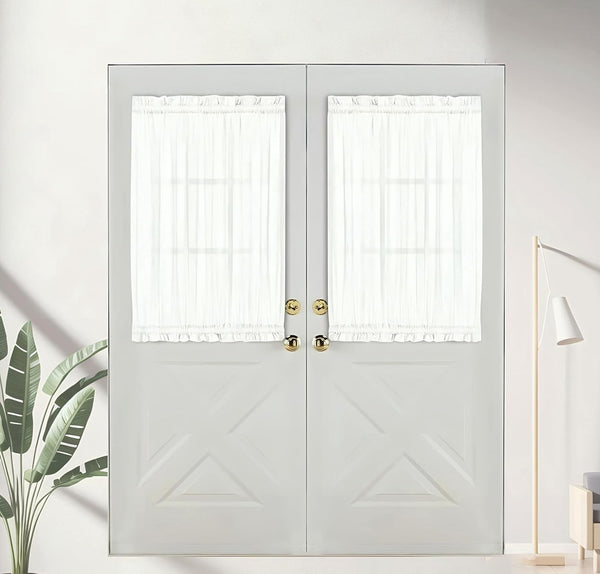 Aquazolax Sheer Curtains for Door Window Set of 2 - Lightweight Privacy Curtain with Tiebacks, Pure White