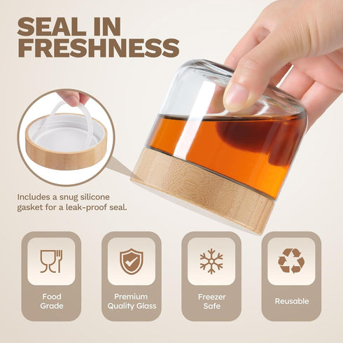 8 oz 6 Pack Bumobum Glass Jars with Lids, Small Glass Container with Bamboo Airtight Lid, Wide Mouth Canisters for Chia