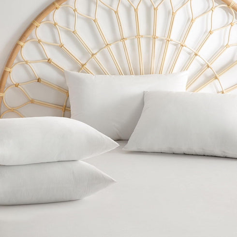Bamboo Rayon Waterproof Pillow Protector, Breathable Cooling Pillow Case Cover with Zipper, 4 Packs, Queen, White