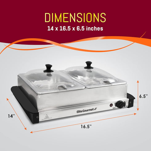 Elite Gourmet EWM-6122 Buffet Server with Dual 2 x 2.5 Qt. Trays, Food Warmer, Stainless Steel
