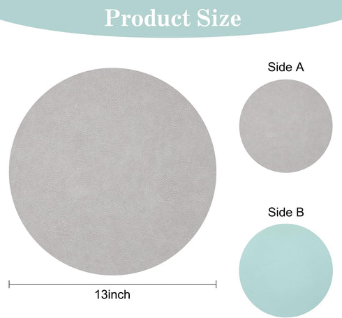 Set 6) Round Placemats Dual Sided, Faux Leather Place Mats Non-Slip Heat Stain Resistant Outdoor Table Mats Indoor