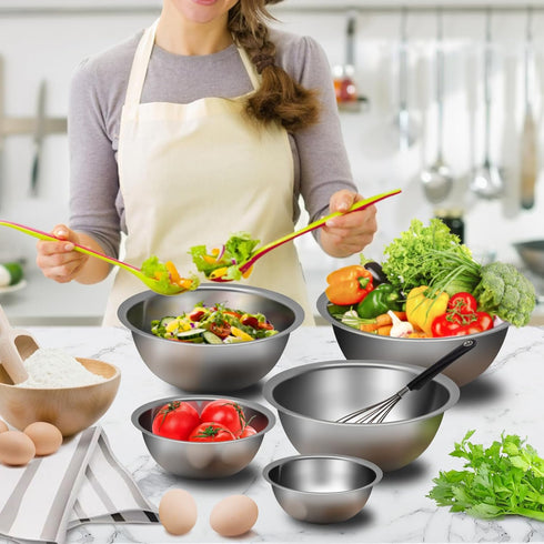Mixing Bowl Set of 5, Stainless Steel Nesting Whisking Bowls for Cooking, Baking, and Food Prep