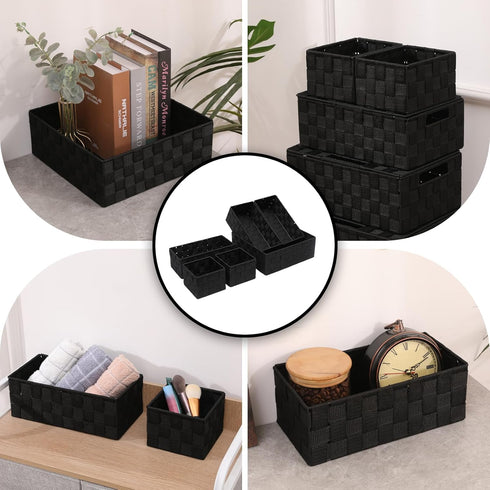Drawer Organizer Bins, Woven Storage Box Set of 6, Stackable Cube Baskets for Organizing Drawers and Shelves.